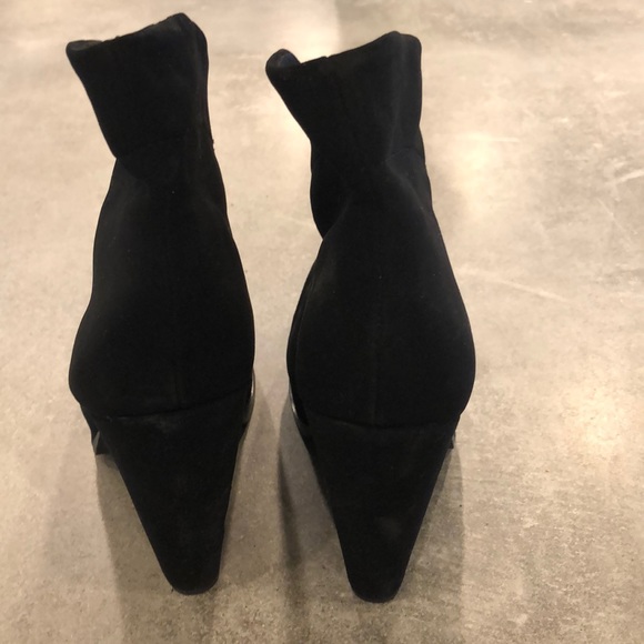 Black velvety wedge booties - Picture 3 of 5